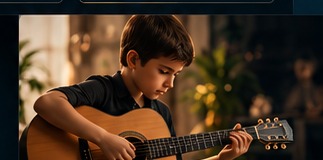 Guitar student learning at home